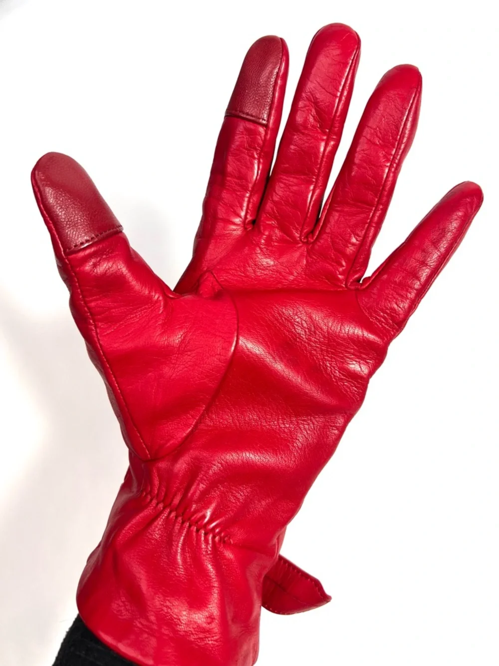 Kate Spade Leather Flower Buckle Tech Gloves Red Size Large - Picture 7 of 10